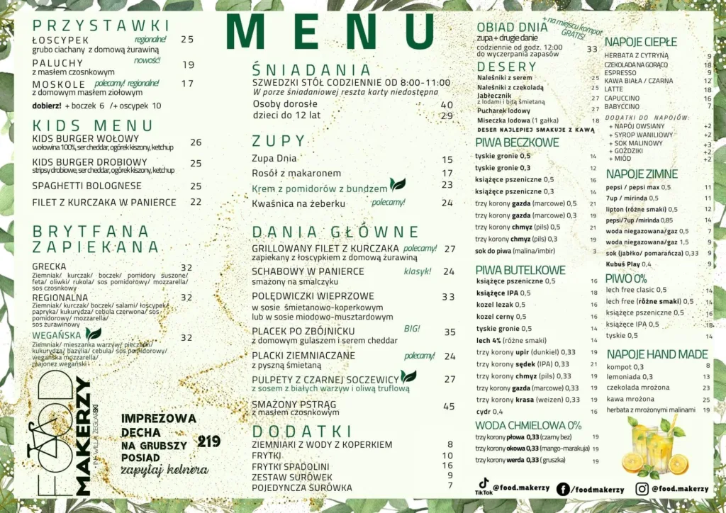 Menu Restauracji Food Makerzy 1 strona