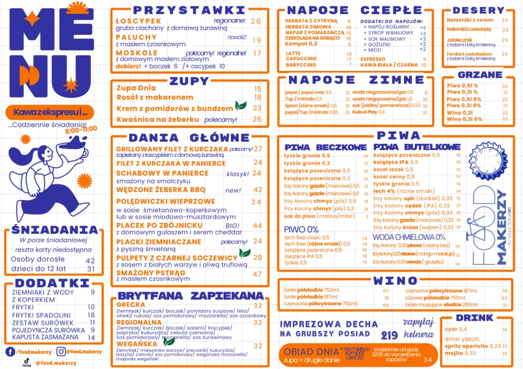 menu restauracji Food Makerzy w Kluszkowcach nad Jeziorem Czorsztyńskim
