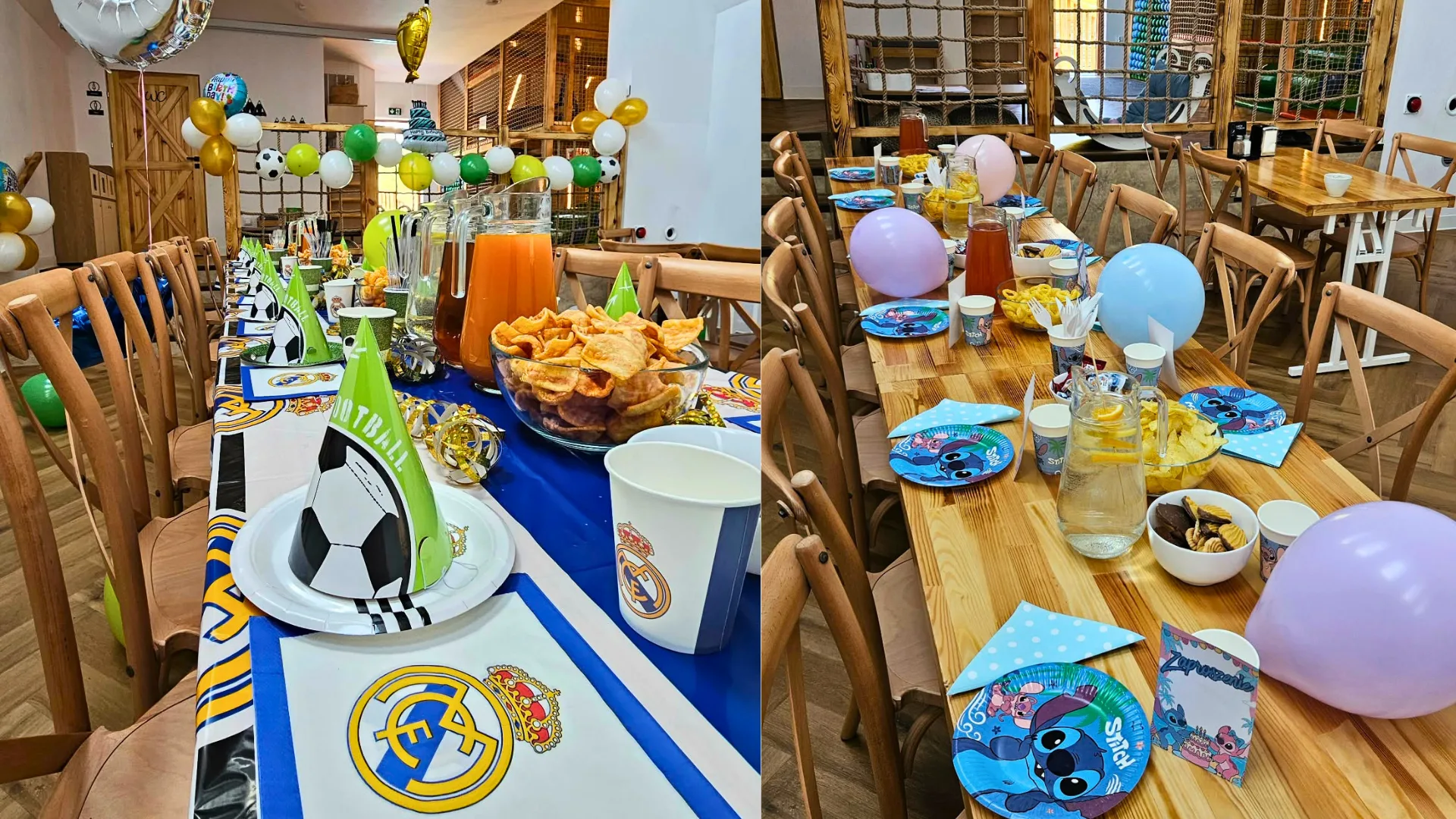 Urodzinki dla dzieci w Restauracji Food Makerzy Kluszkowce – dzieci świętują przy udekorowanym stole w sali zabaw